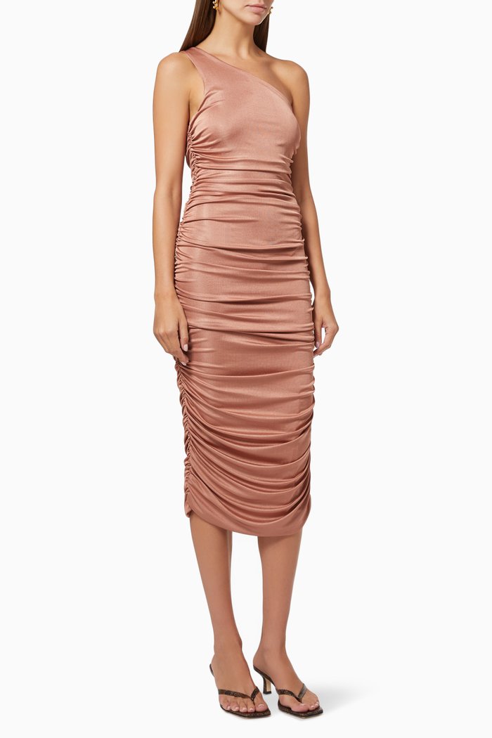 Lead On One-shoulder Dress in Stretch Knit, Rose gold