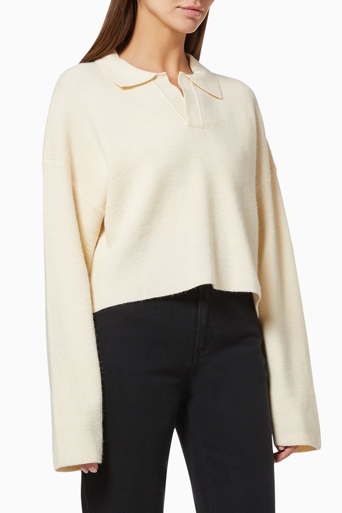

Oversized Collar Shirt in Cotton Knit, Neutral