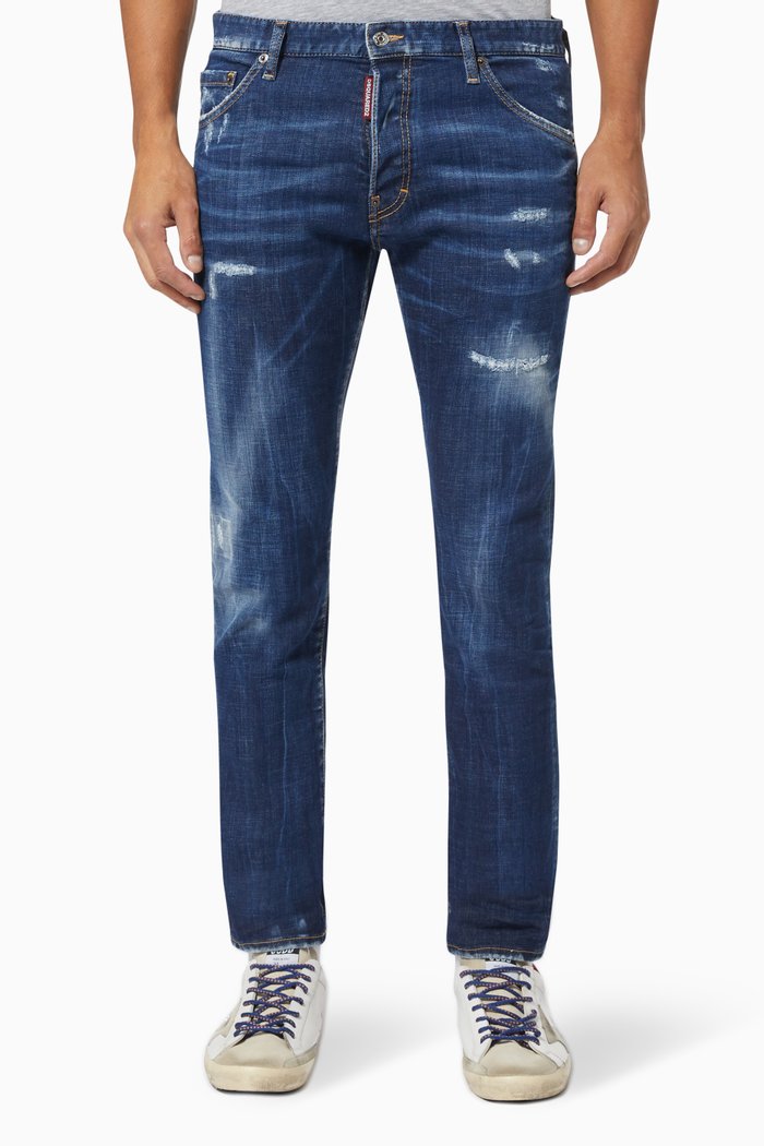 Cool Guy Distressed Jeans in Cotton Denim, Blue