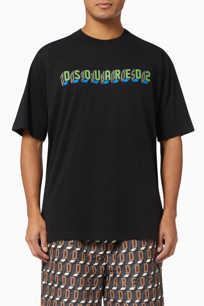 

D2 Mirror Slouch T - Shirt in Cotton, Black