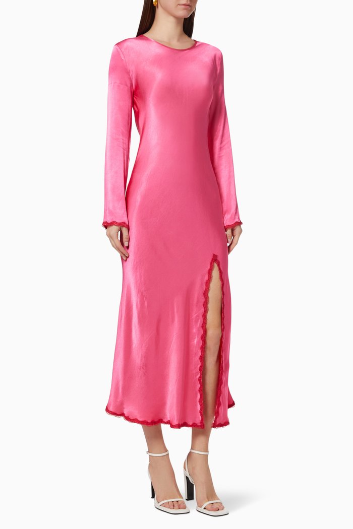 

Last Dance Bias Maxi Dress in Satin, Pink
