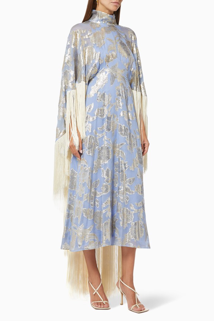 

1970 Dress with Fringe Trim, Blue