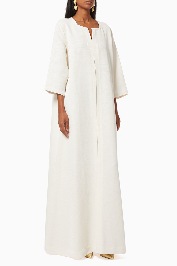 Centre Pleat Kaftan in Linen, Neutral
