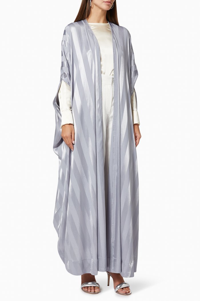 

Stripes Abaya in Satin Crepe, Grey