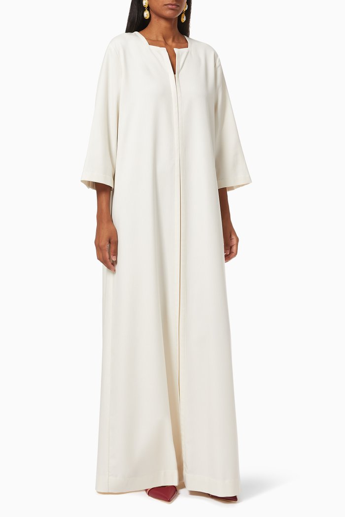 

White Stripe Detail Kaftan in Crepe, Neutral