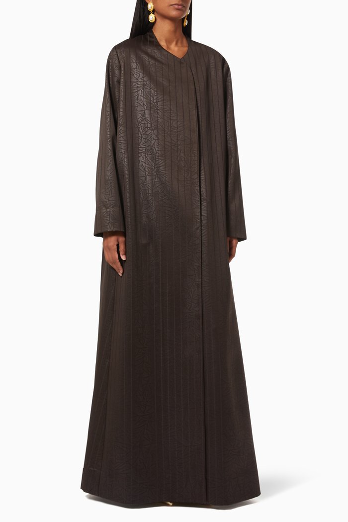 

Dark Bamboo A-cut Abaya in Crepe, Brown