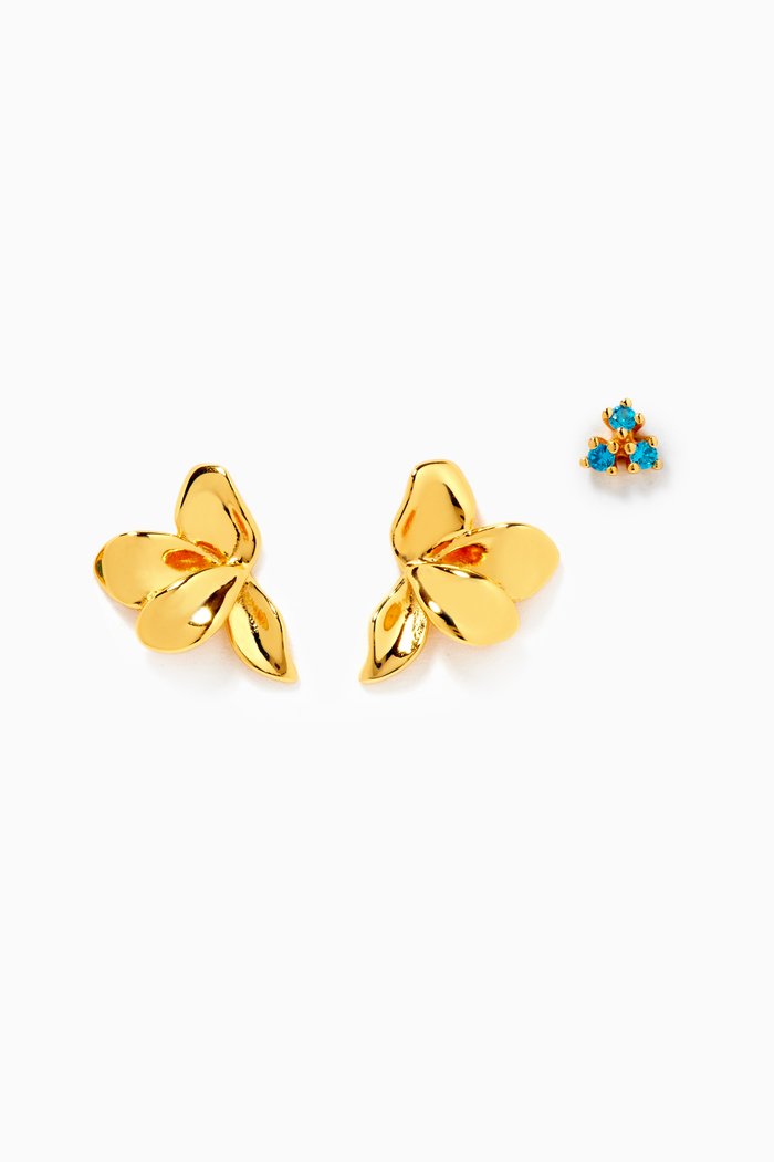 

Blossom Fleur Earring Set in 18kt Gold-plated Sterling Silver, Blue