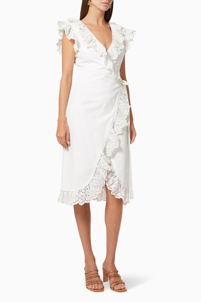 

Cadaques Wrap Midi Dress in Organic Cotton, White