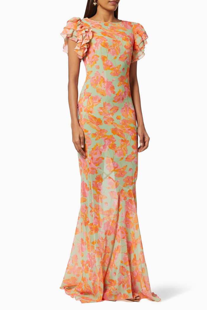 

Bougainvilla Maxi Dress in Recycled Polyester Gerogette, Multicolour