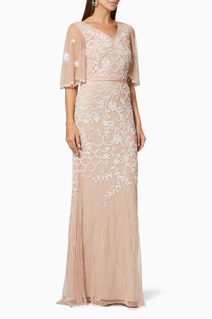 

Sequin Embellished Gown in Tulle, Neutral