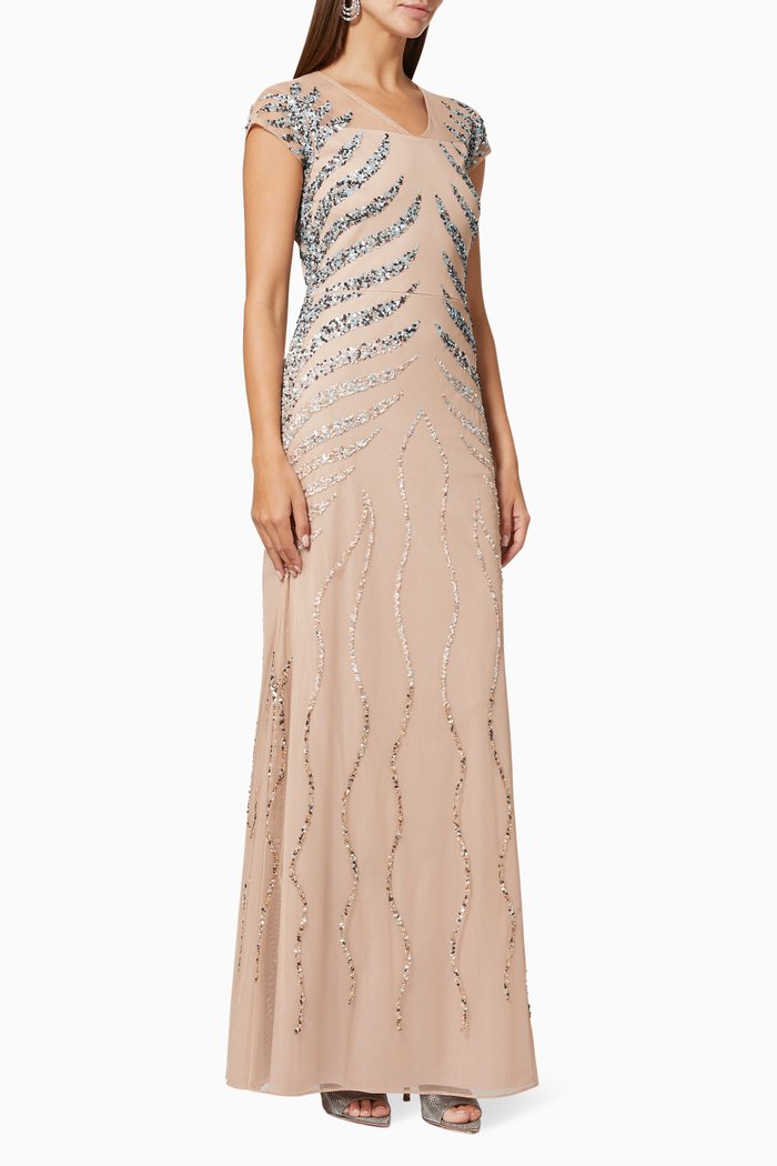 

Sequinned and Beaded Gown in Tulle, Neutral