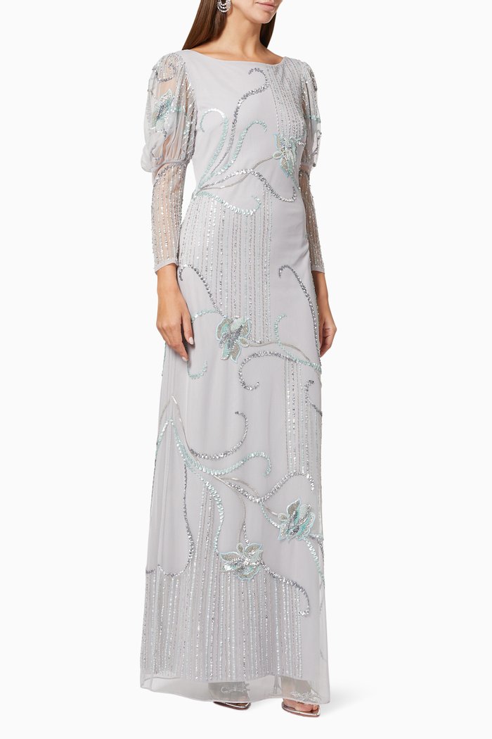 

Puff Sleeves Sequin Embellished Dress in Tulle, Grey