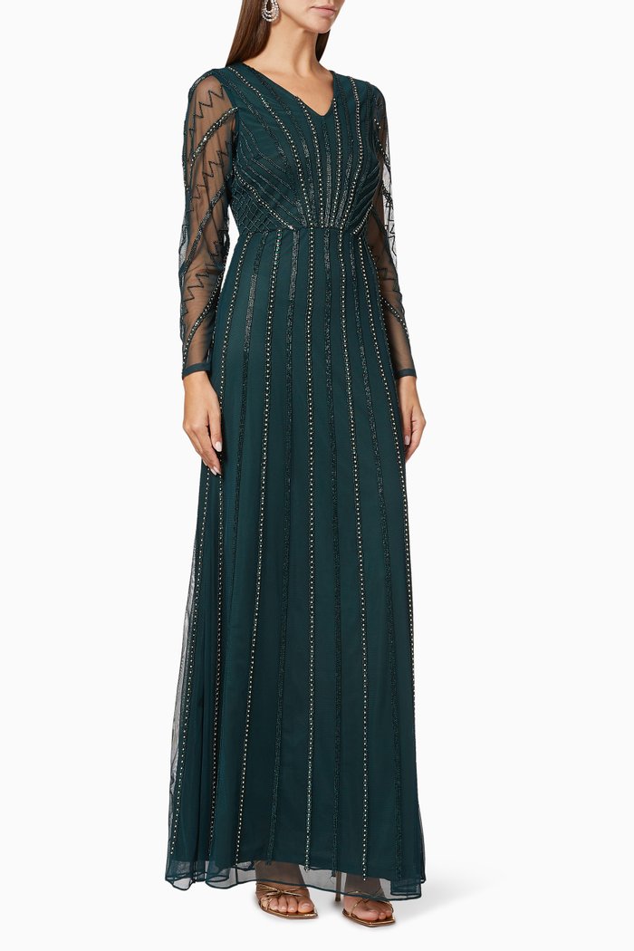 

Bead Embellished Gown in Tulle, Green