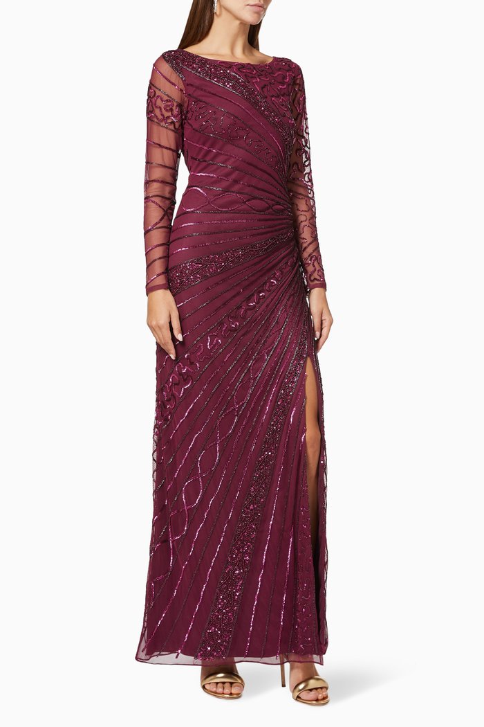 

Sequin Embellished Gown in Tulle, Burgundy