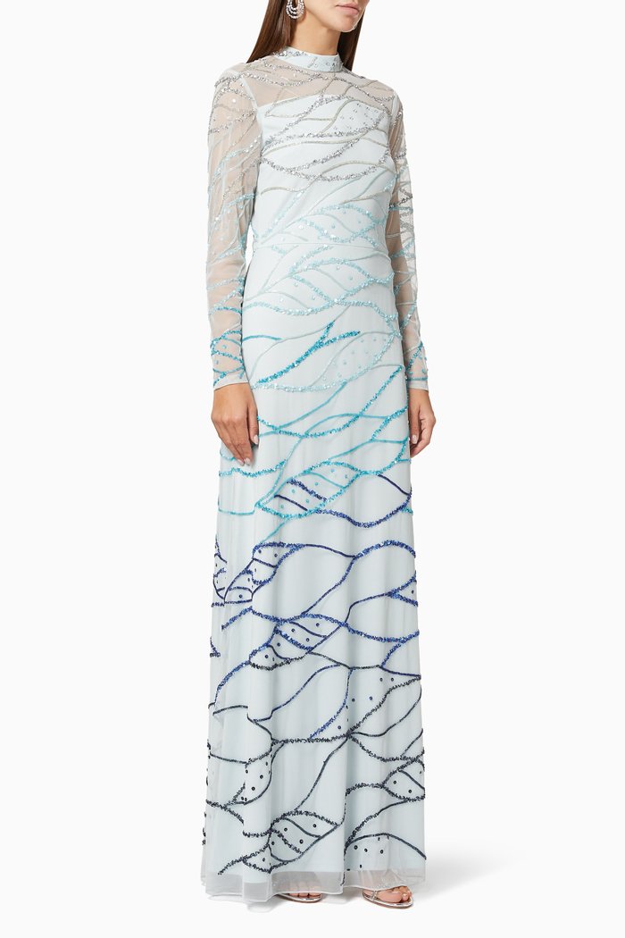 

Ombre Embellished Gown in Tulle, Blue