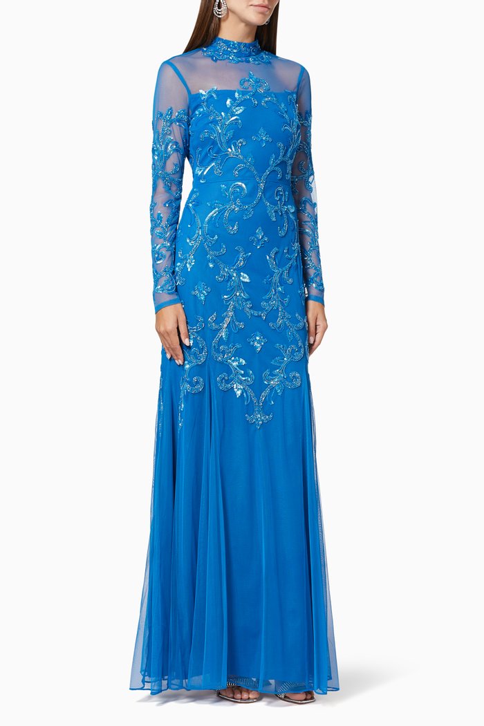 

Embellished Fishtail Gown in Tulle, Blue