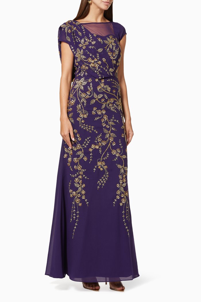 

Floral Embellished Gown in Tulle, Purple