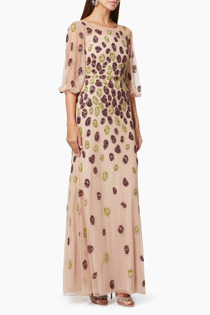 

Floral Embellished Gown in Tulle, Neutral