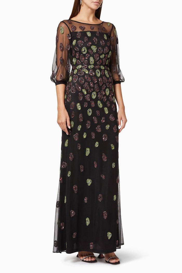 

Floral Embellished Gown in Tulle, Black