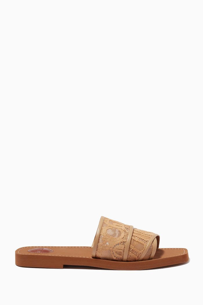 

Woody Flat Mule Sandals in Lace, Neutral