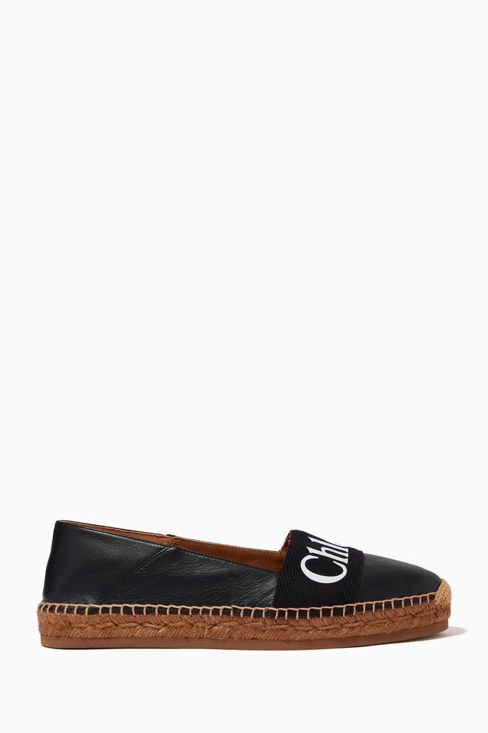 

Woody Espadrille in Leather & Canvas, Black