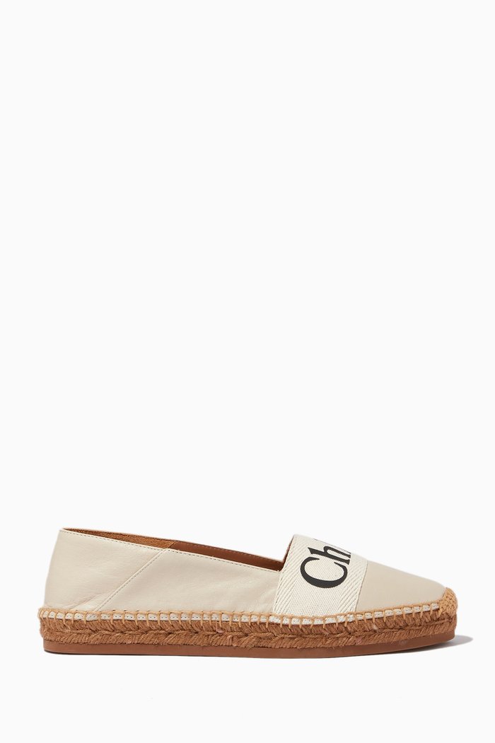 

Woody Espadrille in Leather & Canvas, White