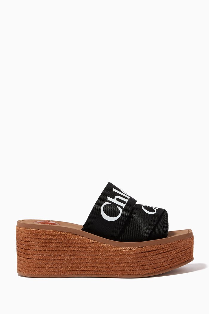 

Woody Wedge Mules in Canvas, Black