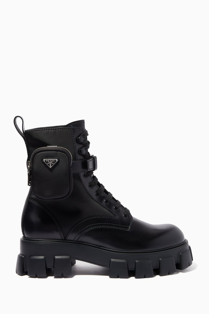 

Triangle Logo Boots in Brushed Leather & Nylon, Black