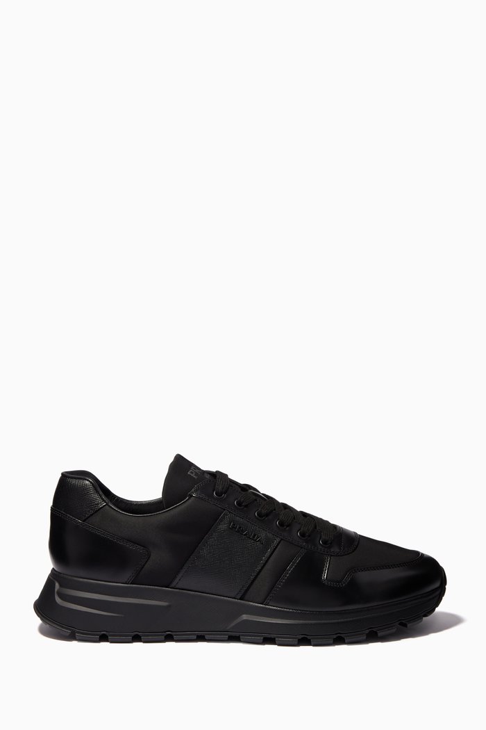 

PRAX 01 Sneakers in Calfskin Leather & Re-Nylon Gabardine, Black