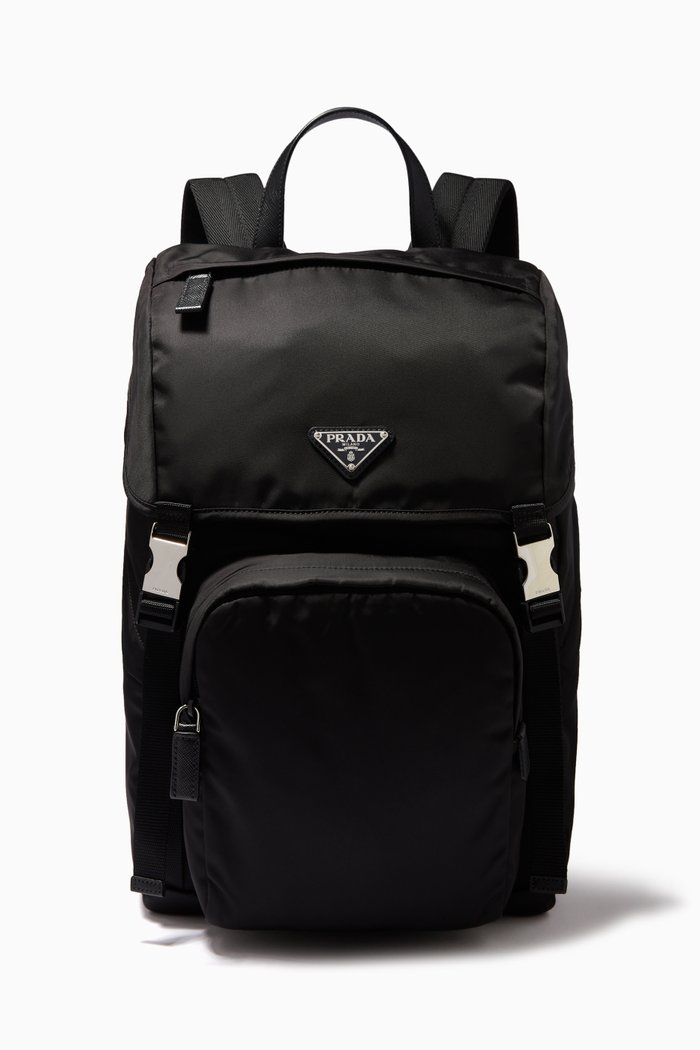 

Triangle Logo Backpack in Nylon & Saffiano Leather, Black