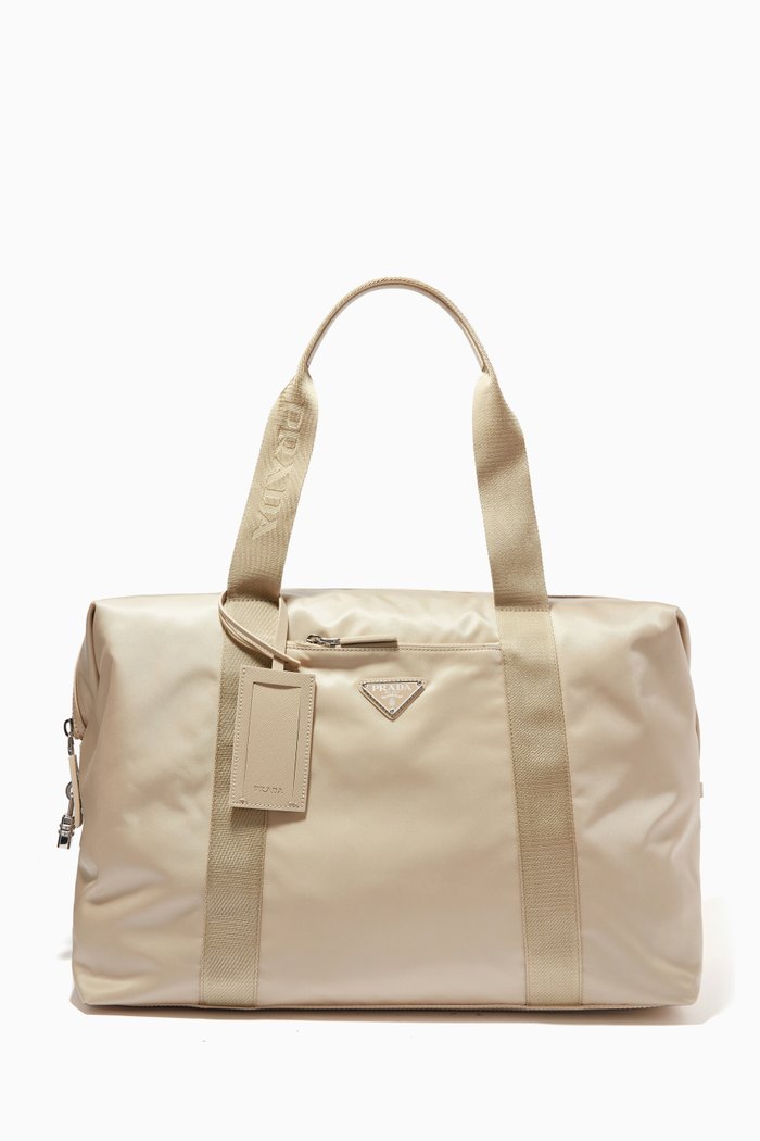 

Triangle Logo Duffle Bag in Nylon & Saffiano Leather, Neutral