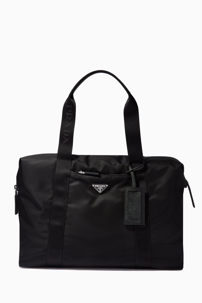 

Triangle Logo Duffle Bag in Nylon & Saffiano Leather, Black