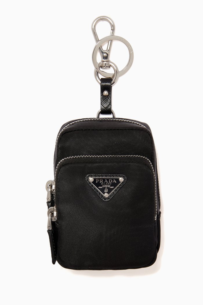 

Triangle Logo Mini Pouch in Re-Nylon & Saffiano Leather, Black