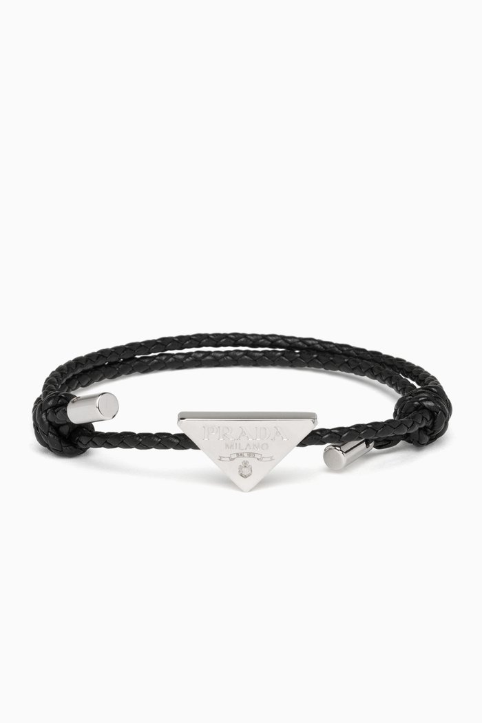 

Triangle Logo Wrap Bracelet in Braided Nappa, Black
