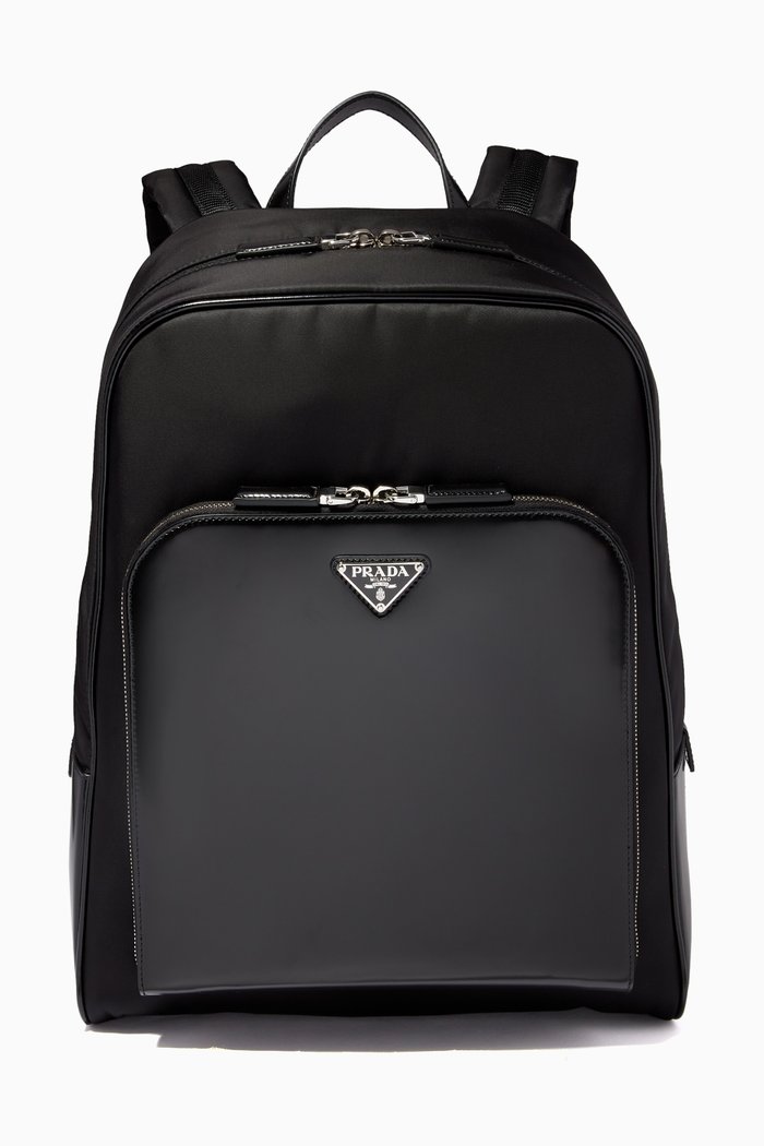 

Triangle Logo Backpack in Re-Nylon & Leather, Black