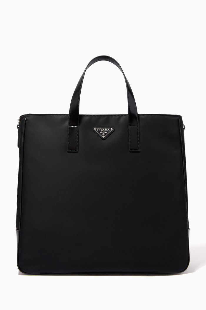 

Triangle Logo Tote Bag in Re-Nylon & Saffiano Leather, Black