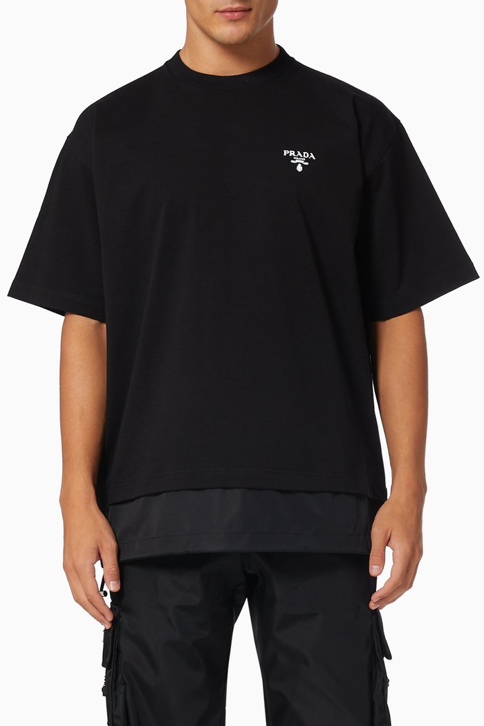 

Logo Print T-shirt in Cotton Jersey & Re-Nylon, Black