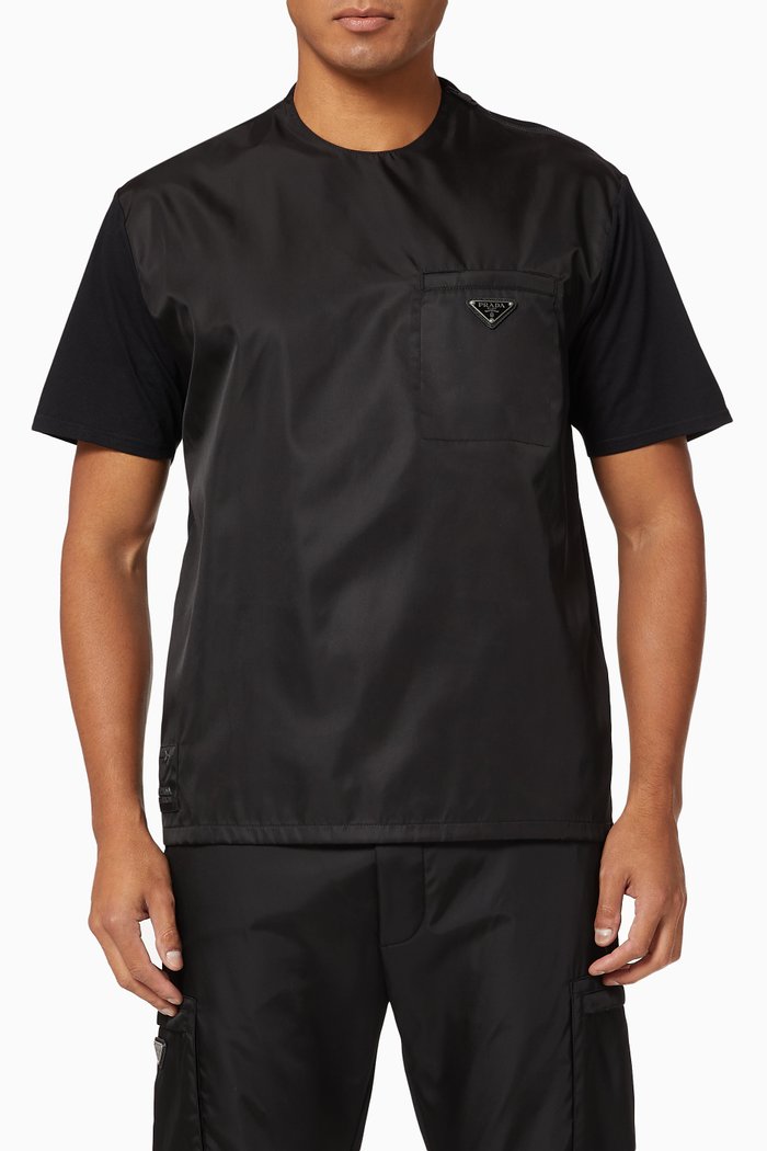 

Triangle Logo T-shirt in Re-Nylon & Cotton, Black