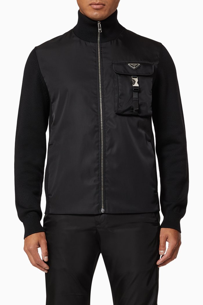 

Triangle Logo Cardigan in Re-Nylon & Wool, Black