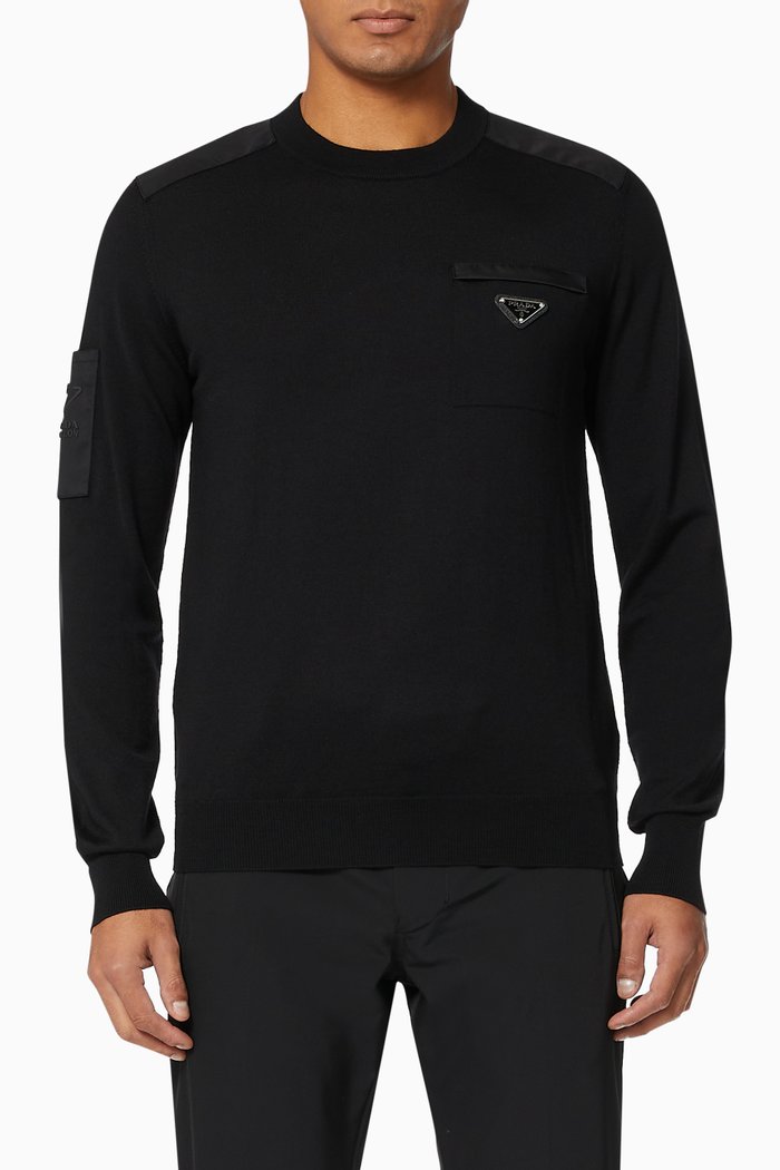 

Triangle Logo Sweater in Wool Knit & Re-Nylon, Black