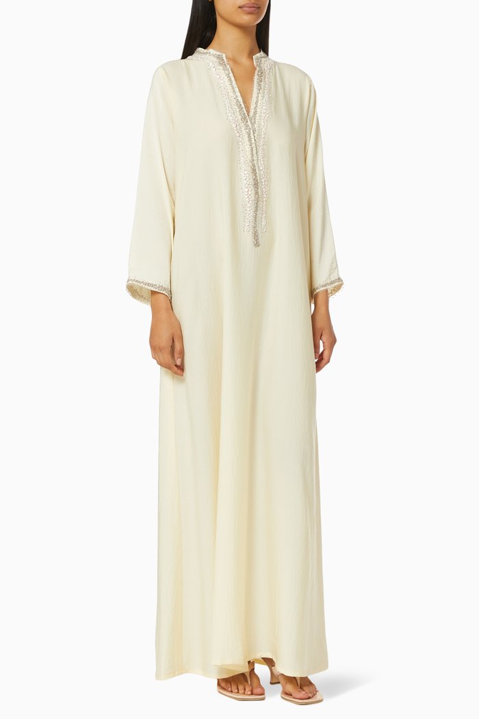 

Kaftan with Floral Embroidery, Yellow