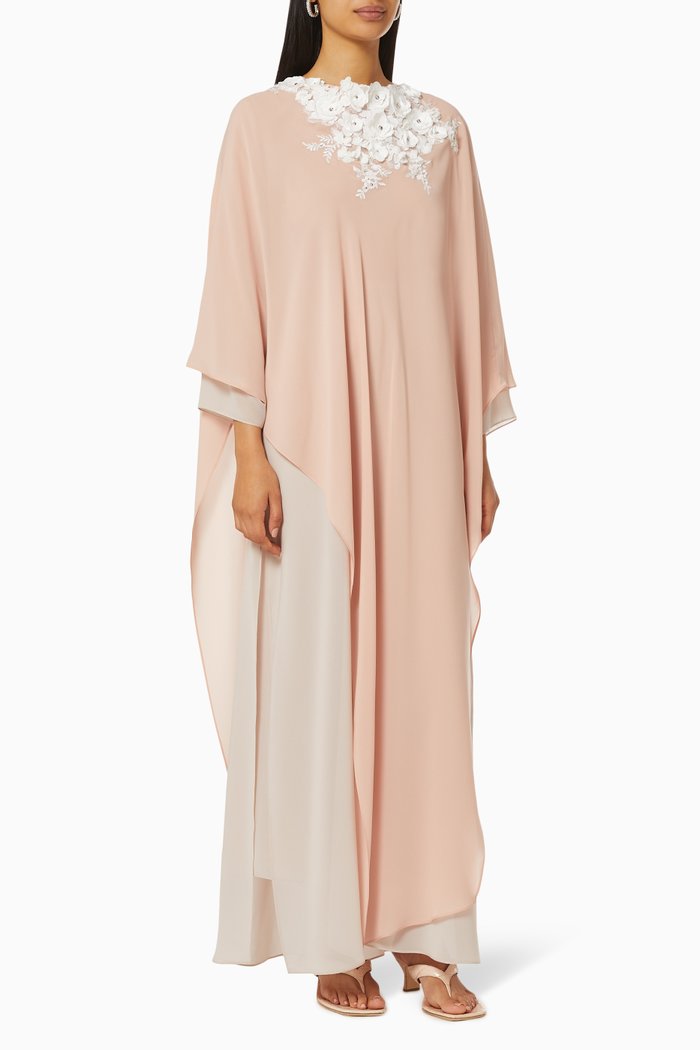 

Kaftan Set with Floral Embroidery, Pink