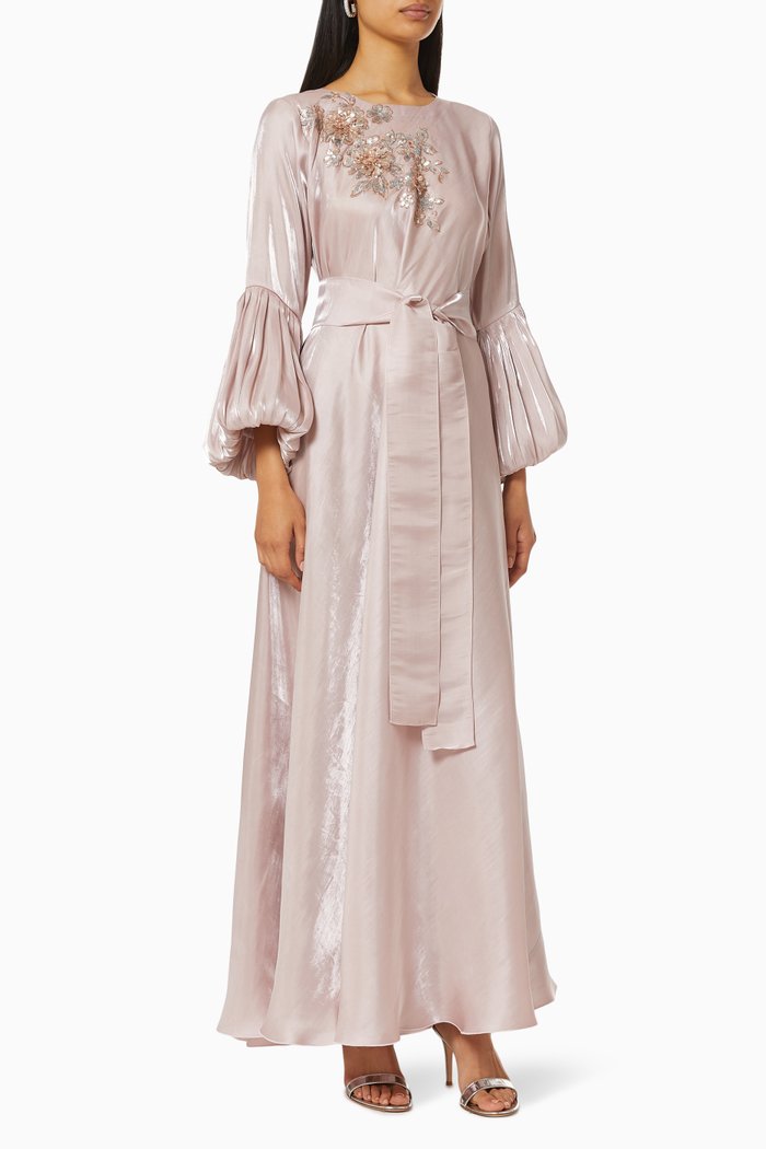 

Belted Kaftan with Sequin Floral Embroidery, Pink