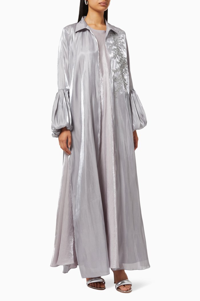 

Abaya Set with Floral Sequin Embroidery, Grey