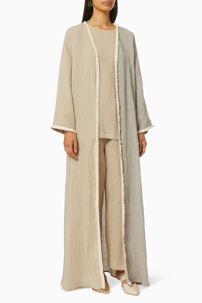 

Abaya Set with Fluffy Trim, Neutral