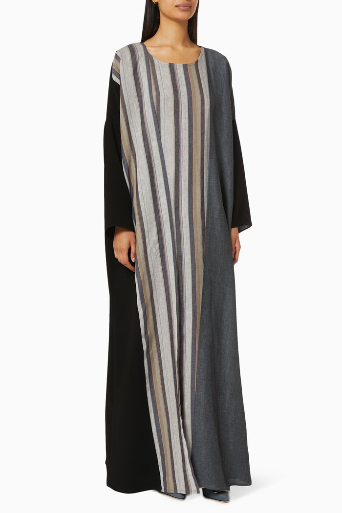 

Abaya Set with Stripes, Black