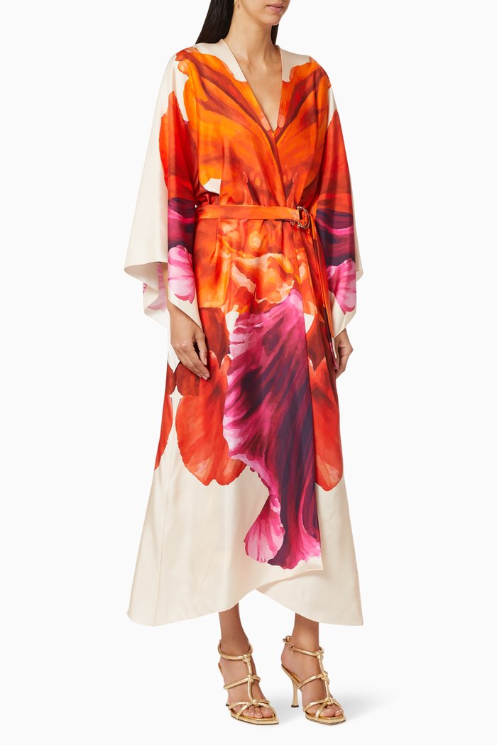 Maldive Kaftan Dress in Silk Twill, Pink