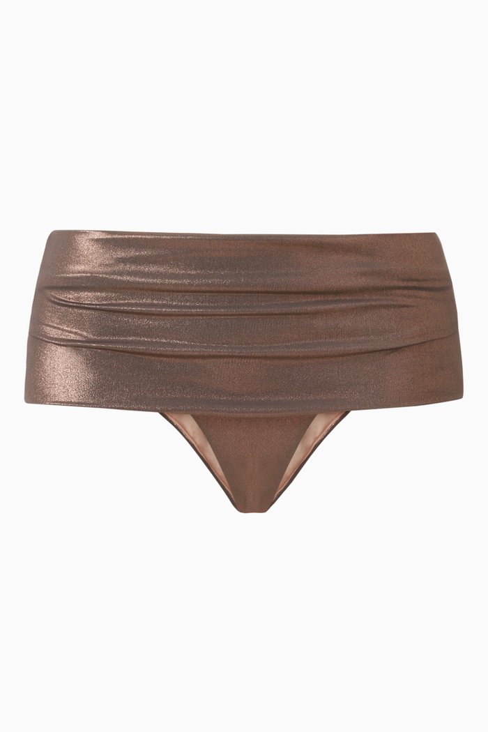 

Cheeky Bikini Bottoms in Metallic Nylon, Grey