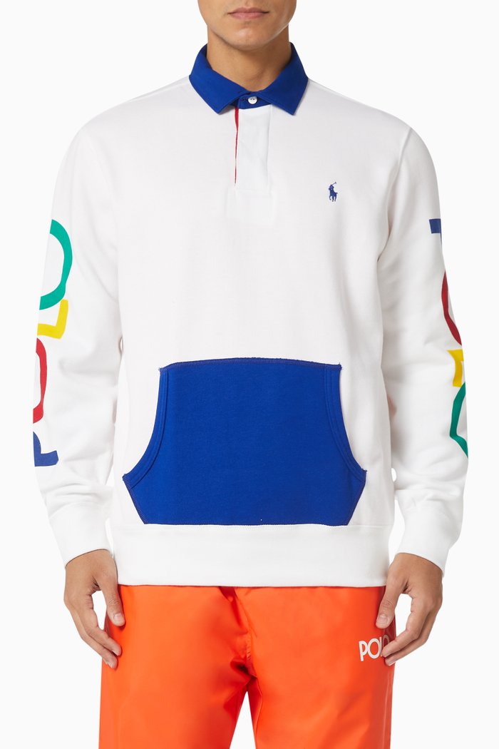 

Rugby Polo Shirt in Cotton Blend Fleece, White