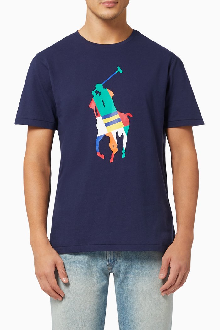 Slim Fit Pony T-shirt in Cotton Jersey, Blue